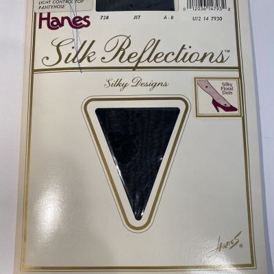 Vintage Hanes Silky Designs Silky Floral Dots Jet AB Pantyhose NOS